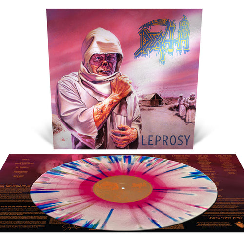 Death - Leprosy Reissue [Foil Jacket - Hot Pink, Bone White and Blue Jay Tri Color Merge with Splatter]