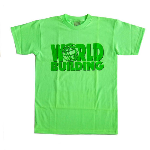 World Building "V2.0" Fluorescent logo t-shirt [Neon Green - Large]